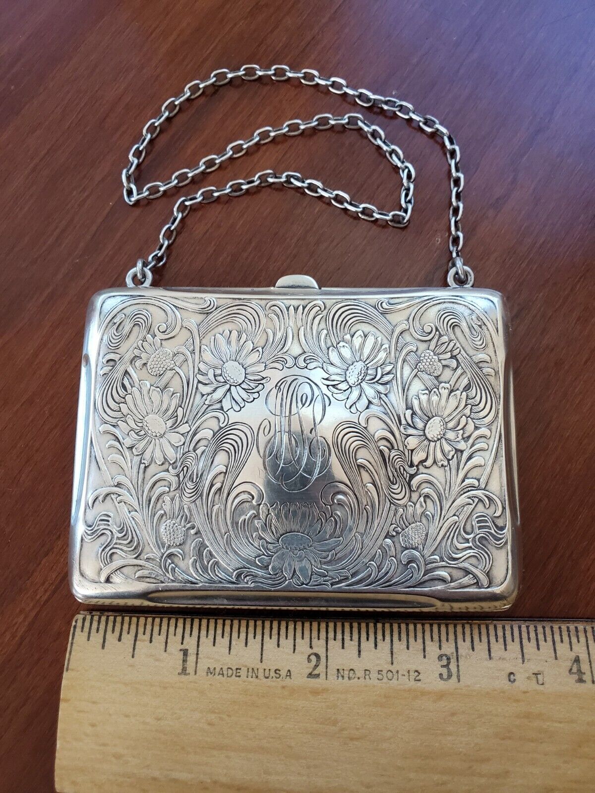 Antique R. Blackinton Sterling Silver Card Case Money Holder Box With Chain